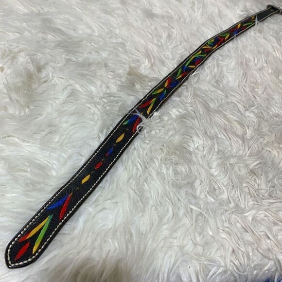 COLORFUL vibrant embroidered leather belt UNISEX - Picture 6 of 8